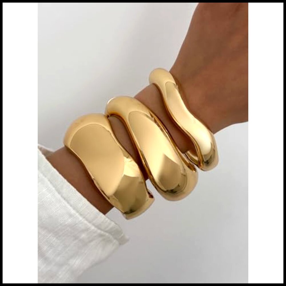 Chunky Gold Bangles Stackable Statement Cuff Brac… - image 3